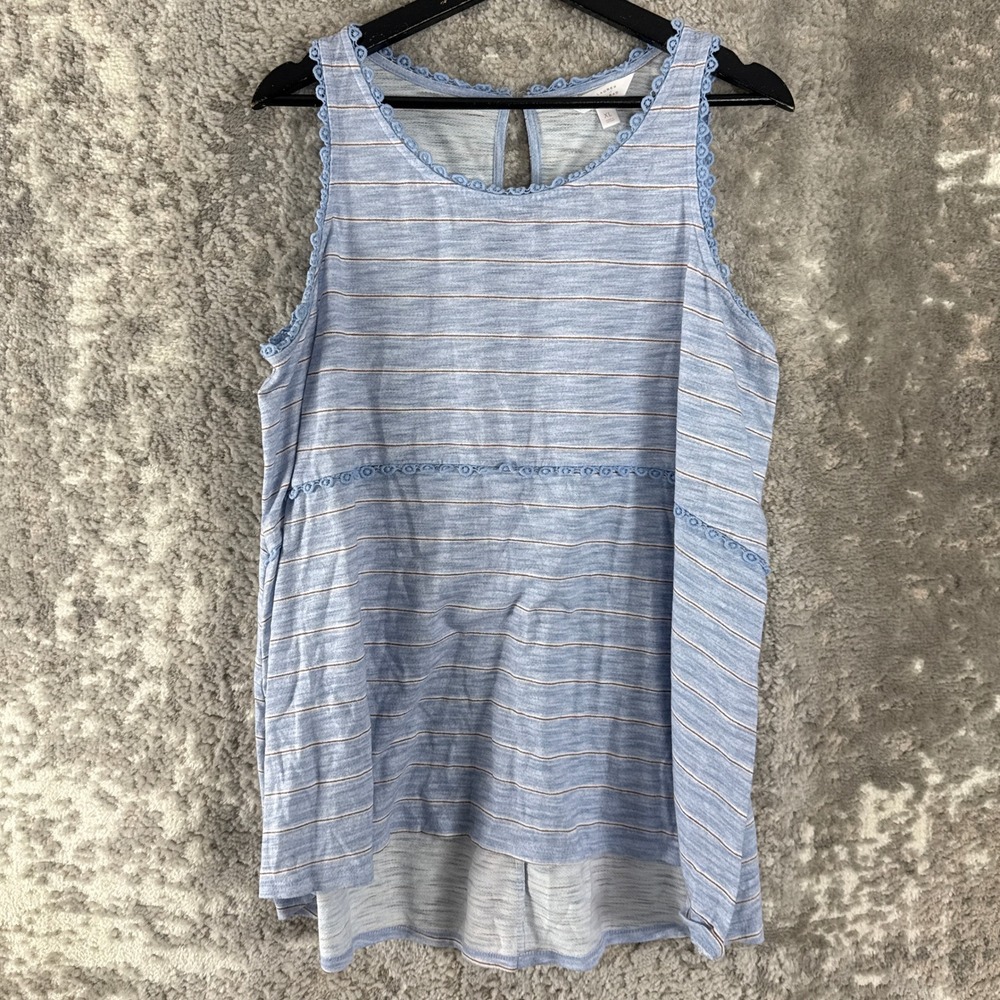 LC Lauren Conrad Size XL Striped Crochet Trim Sleeveless Tank Top Blue Women